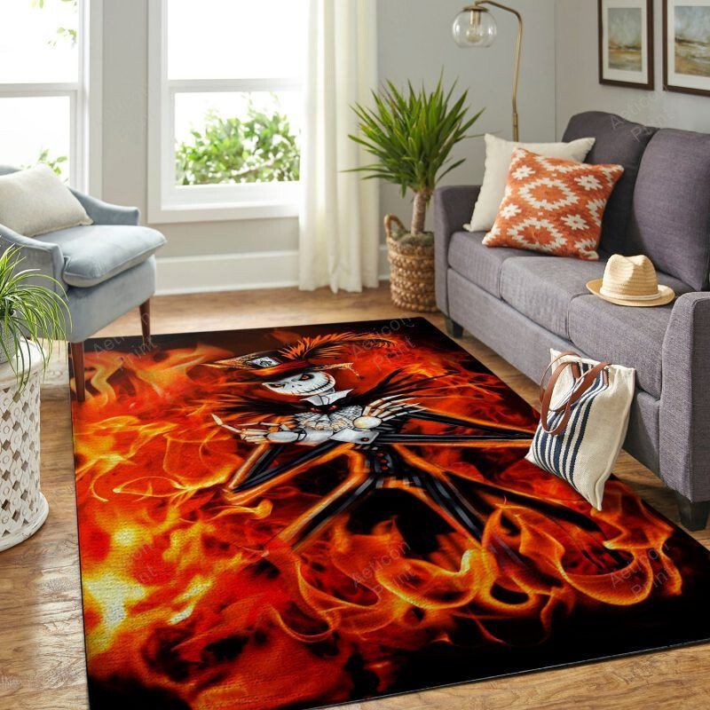 Fire Jack Skellington The Nightmare Before Christmas Halloween Living Room Area Rug Carpet Vintage Home Decor Gift Idea Carpet