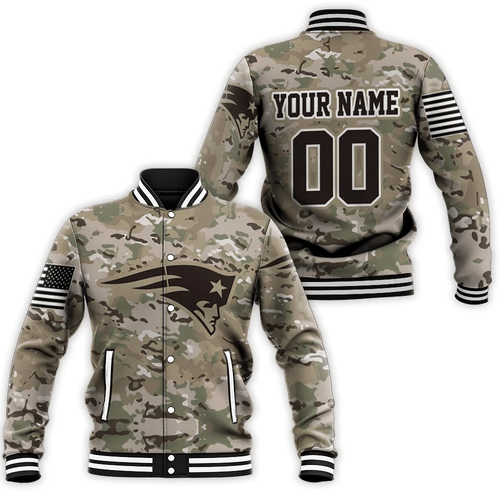 New England Patriots Camouflage Veteran 3D Personalized Baseball Jacket For Men Women