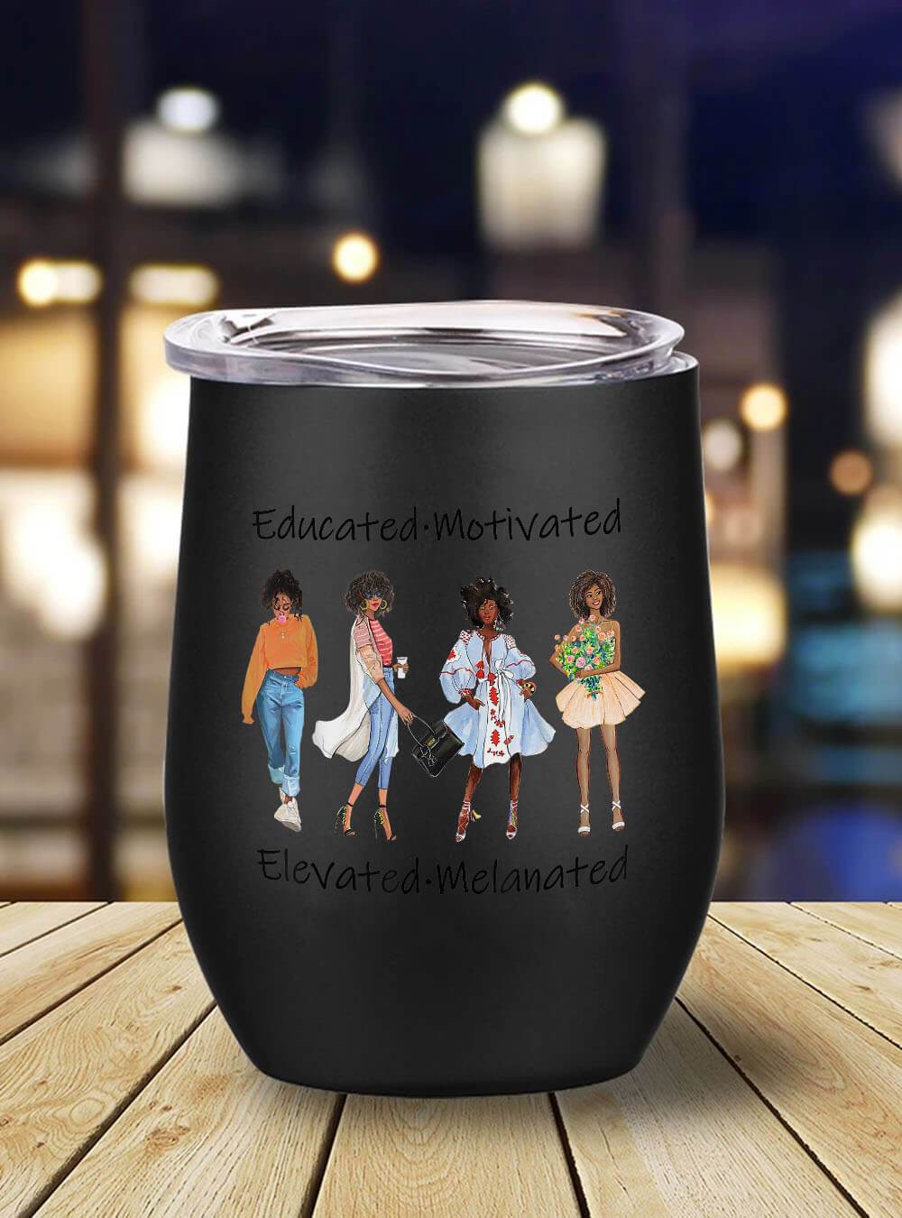 African Tumbler Mug Educated Motivated Black Queen Melanin African American Stainless Steel Wine Tumbler Mug Black History Gifts Bps6757