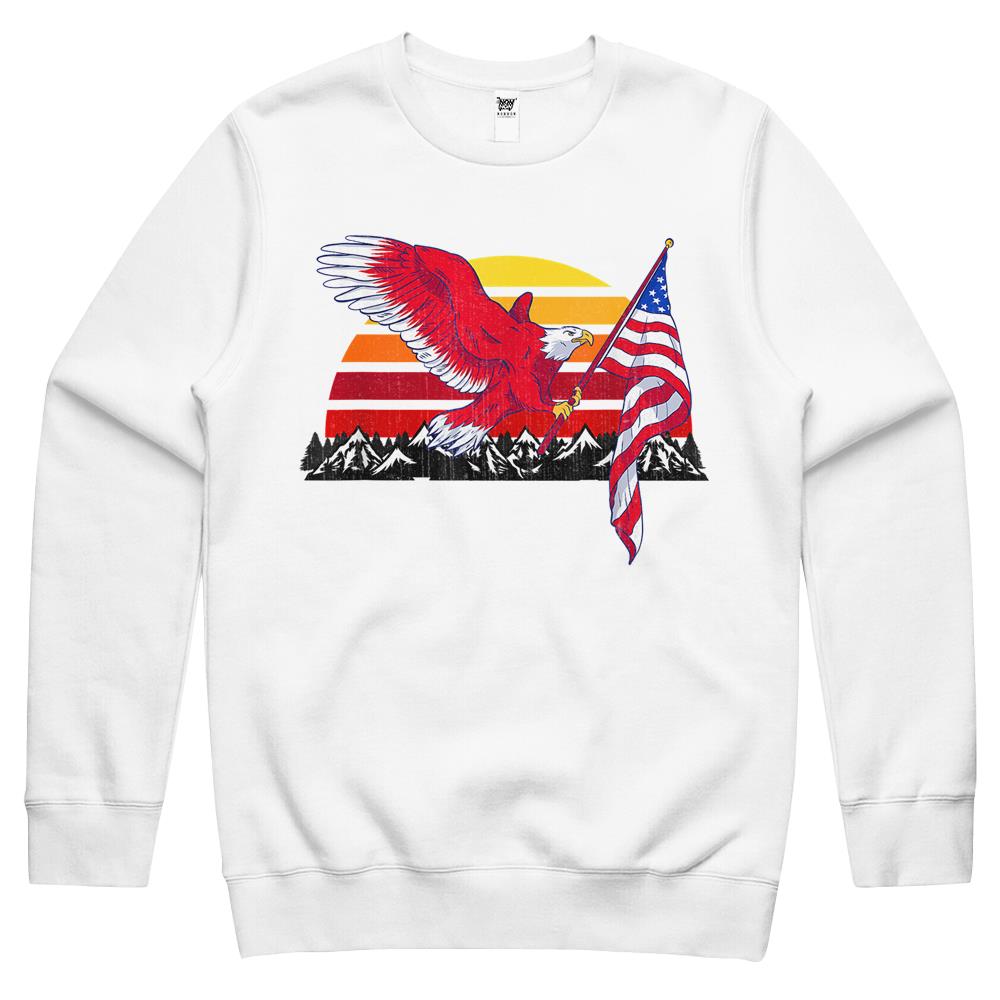 4th of July Vintage Sunset Eagle American Flag Crewneck Sweatshirt