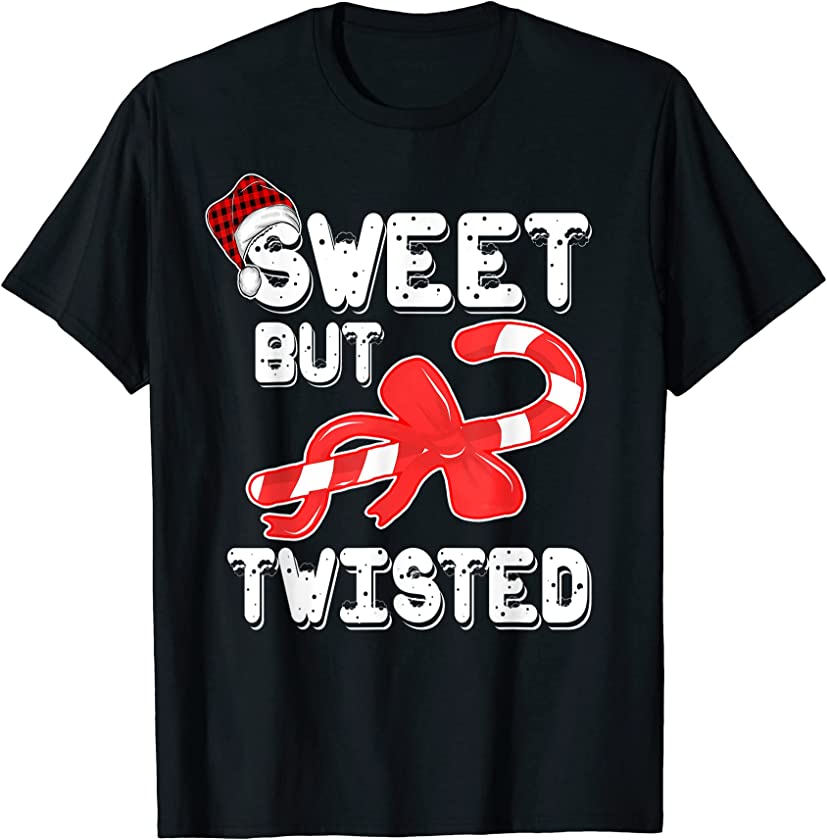 Sweet but Twisted Funny Candy Cane Christmas Santa Red plaid T-Shirt