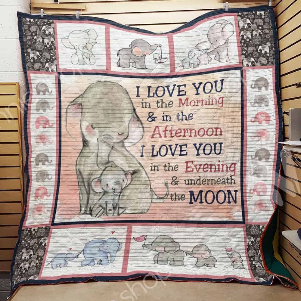 I Love You  Mom And Kid  Baby Elephant  Quilt Blanket