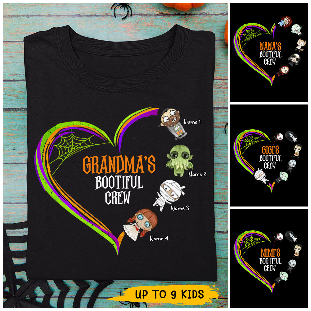 89Customized Grandma’S Bootiful Crew Heart Halloween 2 Personalized Shirt