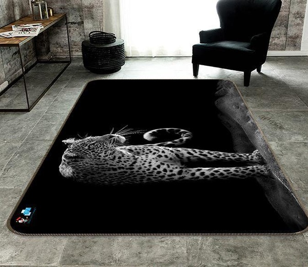 Black And White Jaguar Leopard Gazing Area Rug Home Decor