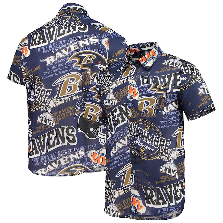 Baltimore Ravens Purple Thematic Button-Up Hawaiian Shirt