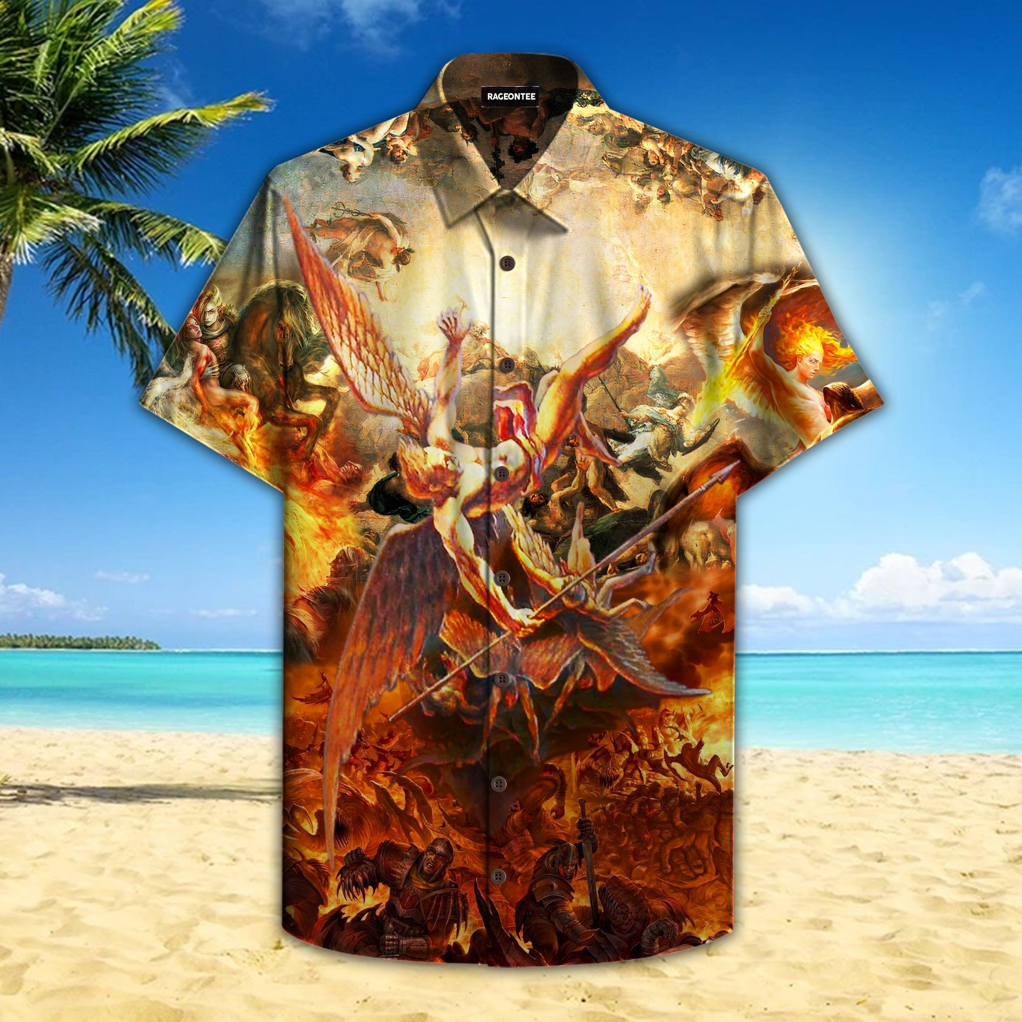 The Fallen Angel Lucifer Graphic Print Short Sleeve Hawaii Casual Shirt Ha37571