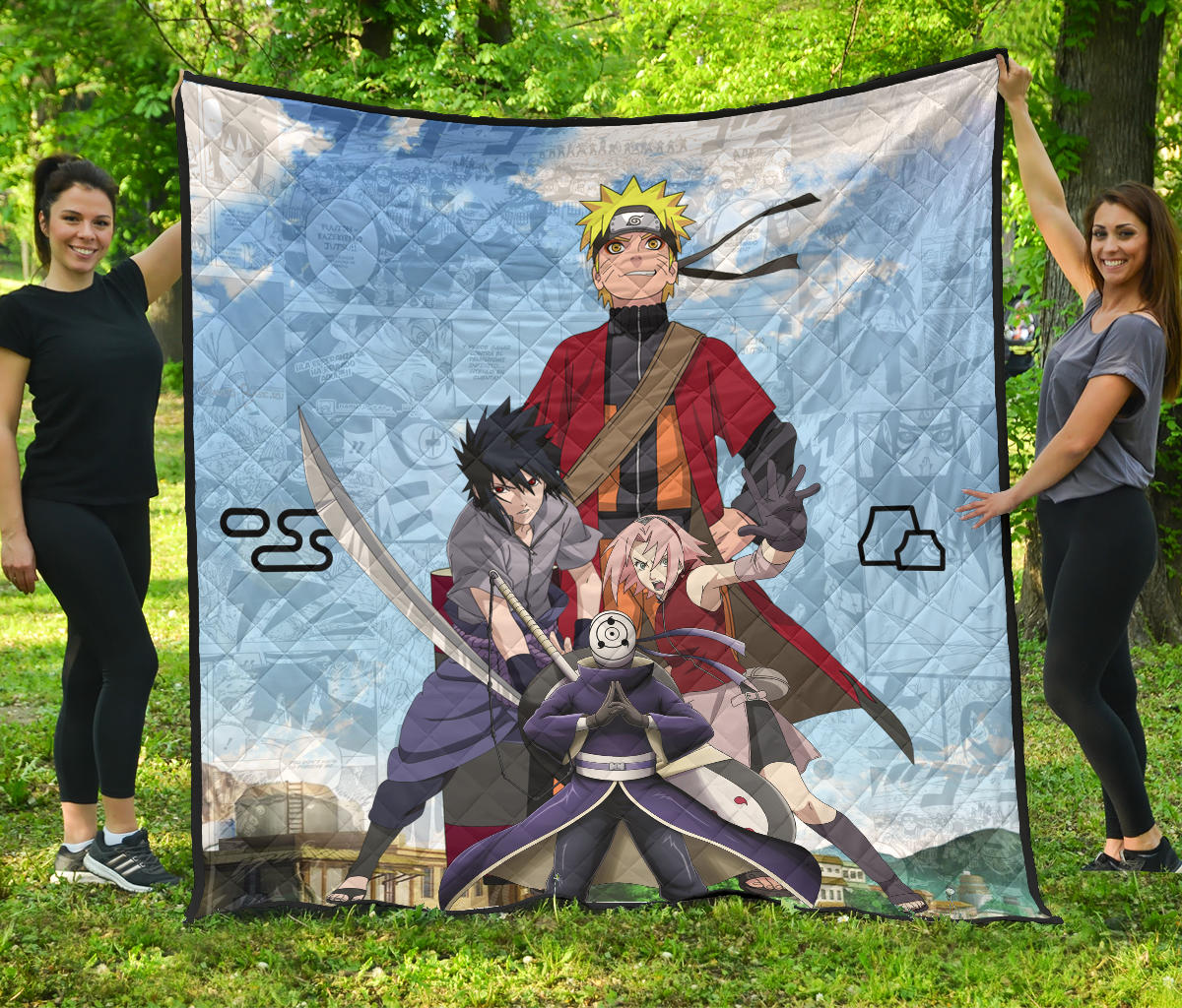 Naruto Anime Premium Quilt – Team 7 Fighting Vs Obito Manga Leaf Village Sky Quilt Blanket