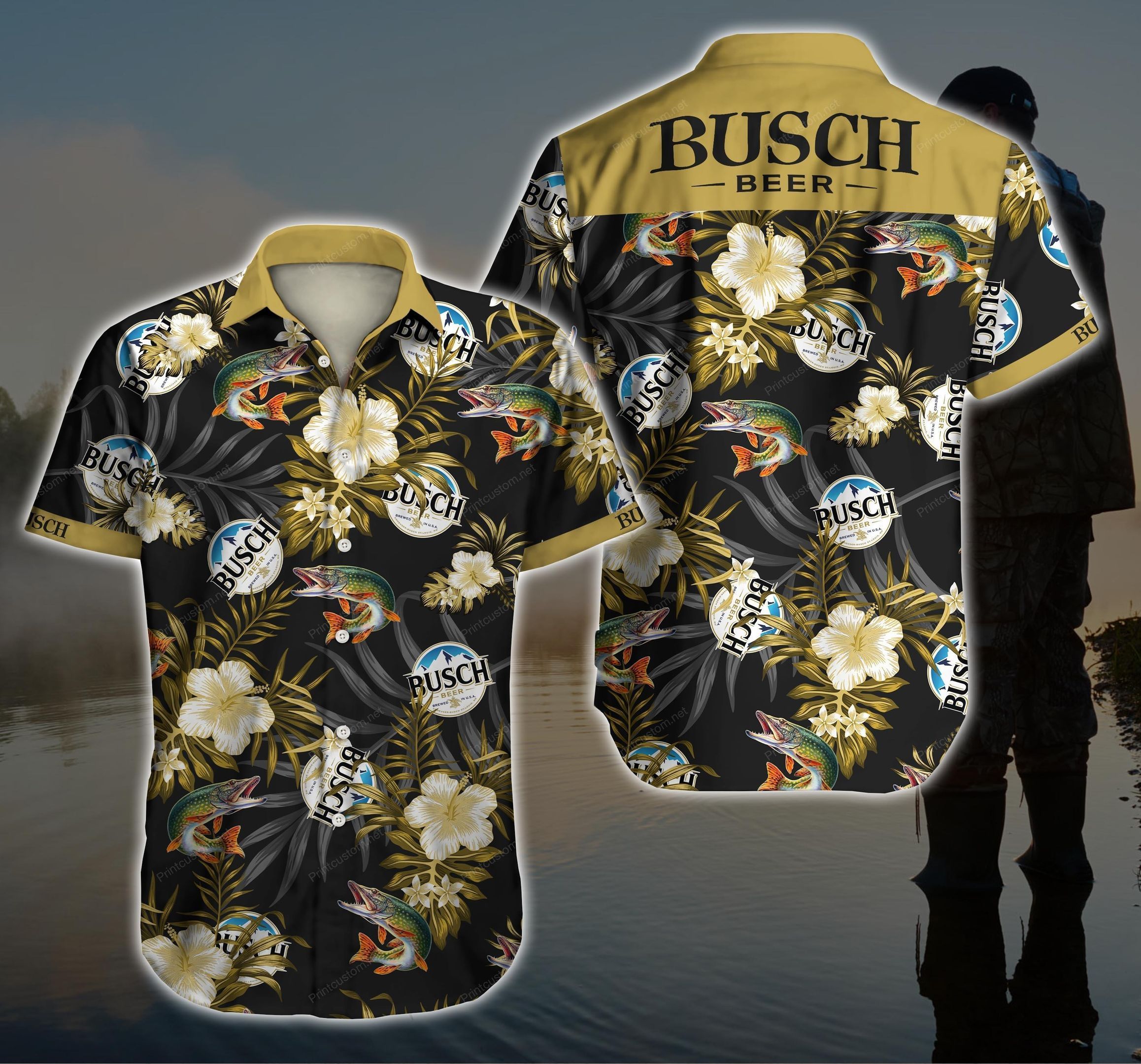 Tlmus Busch 2 Fish Hawaiian Shirt Summer Button Up For Men Beach Wear Short Sleeve Hawaiian Ha43359