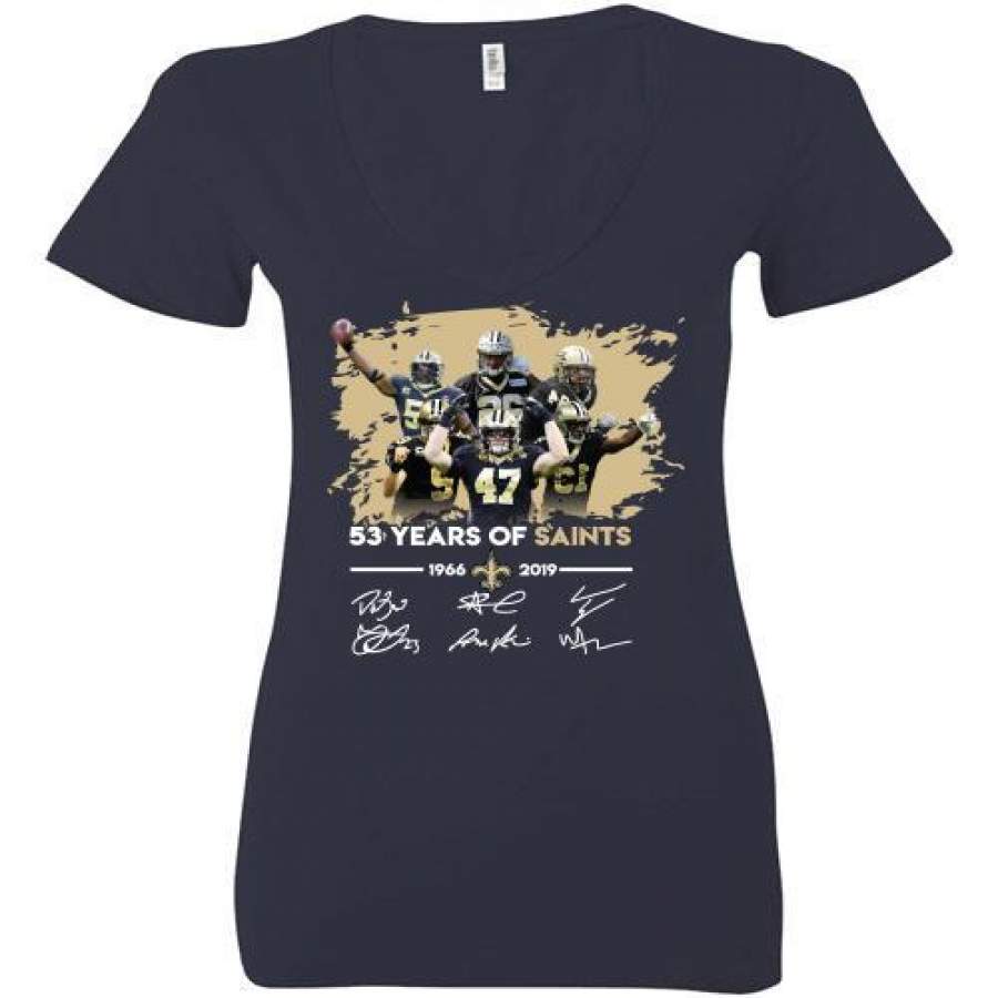 53 years of New Orleans Saints 1966-2019 signatures Ladies Deep V-Neck