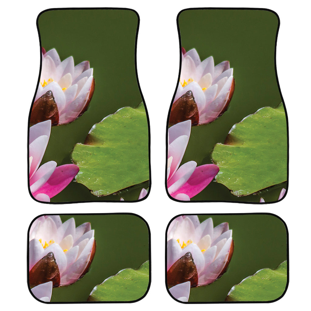 Pink Water Lilies Print Front And Back Car Floor Mats, Front Car Mat