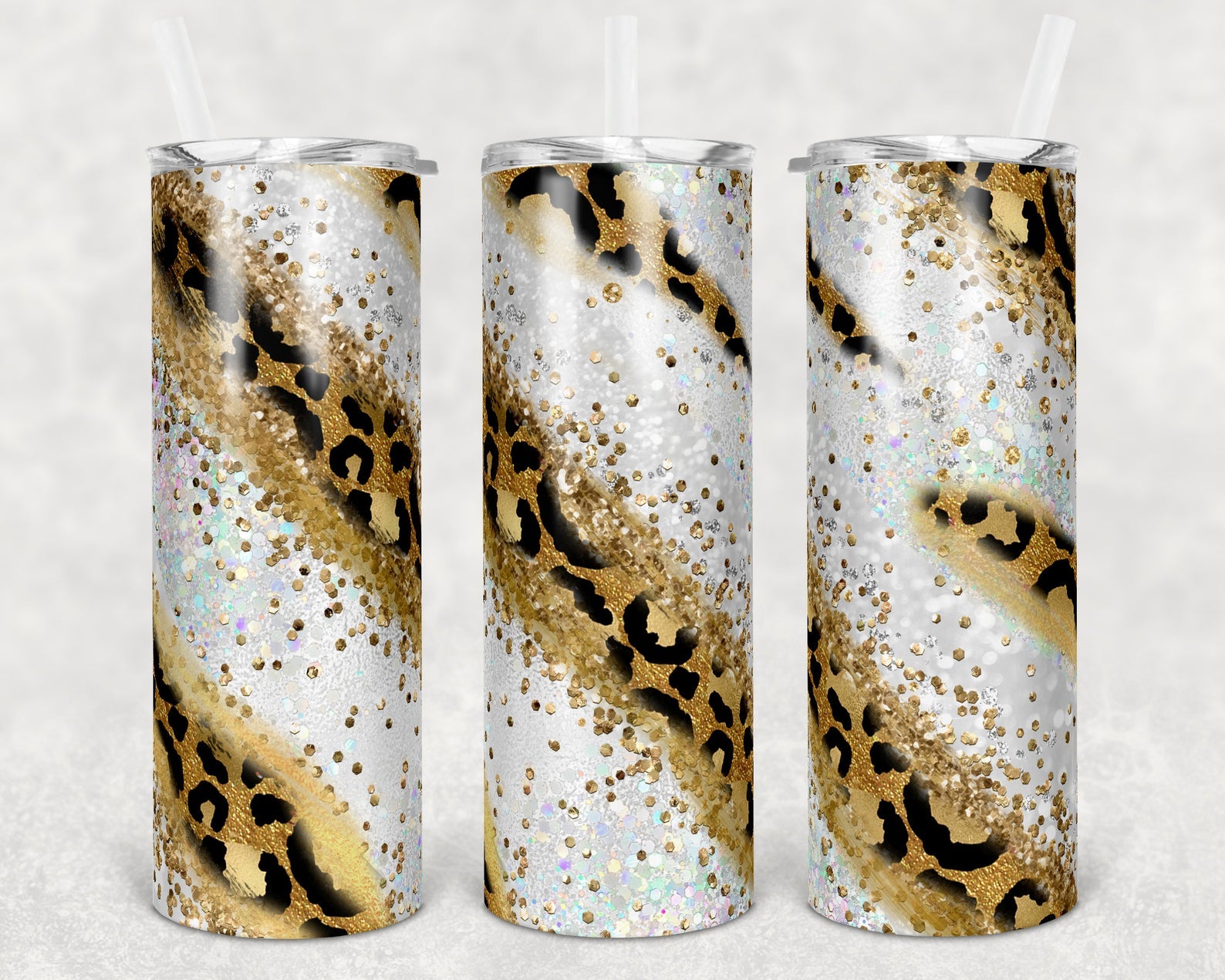 White Glitter Leopard Milkyway 20Oz Skinny Tumbler