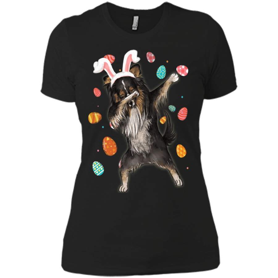 Dabbing Shetland Sheepdog With Easter Bunny Ears Shirt Next Level Ladies Boyfriend Tee