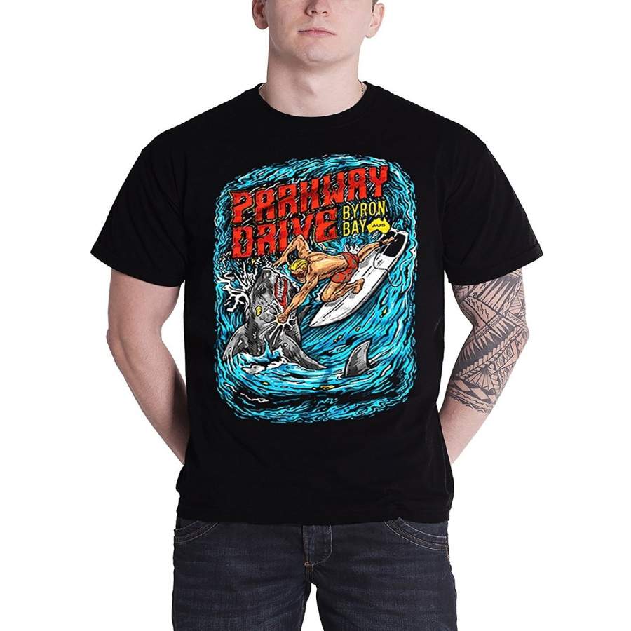 Custom Men’s Summer Fashion T-shirt Parkway Drive T Shirt Shark Punch Band Mens Black Short Sleeve Funny T Shirts