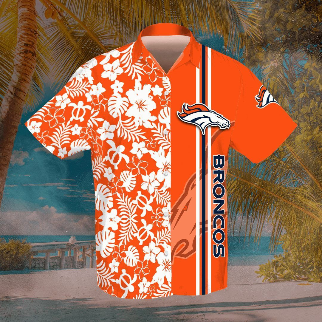 Denver Broncos All Over Print 3D Flowery Short Sleeve Dress Shirt Hawaiian Summer Aloha Beach Shirt – Orange-Tph