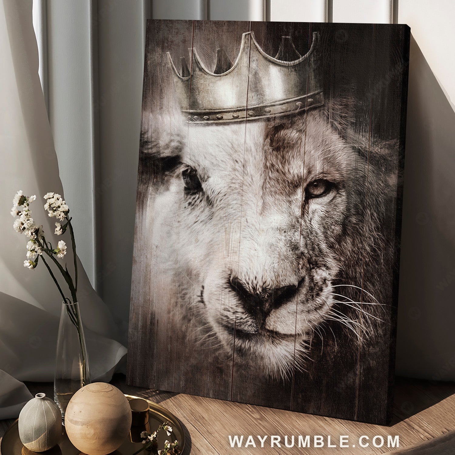 The Lion Of Judah, The Lamb Of God, Crown, Black And White Painting – Jesus Portrait Canvas Prints, Christian Wall Art