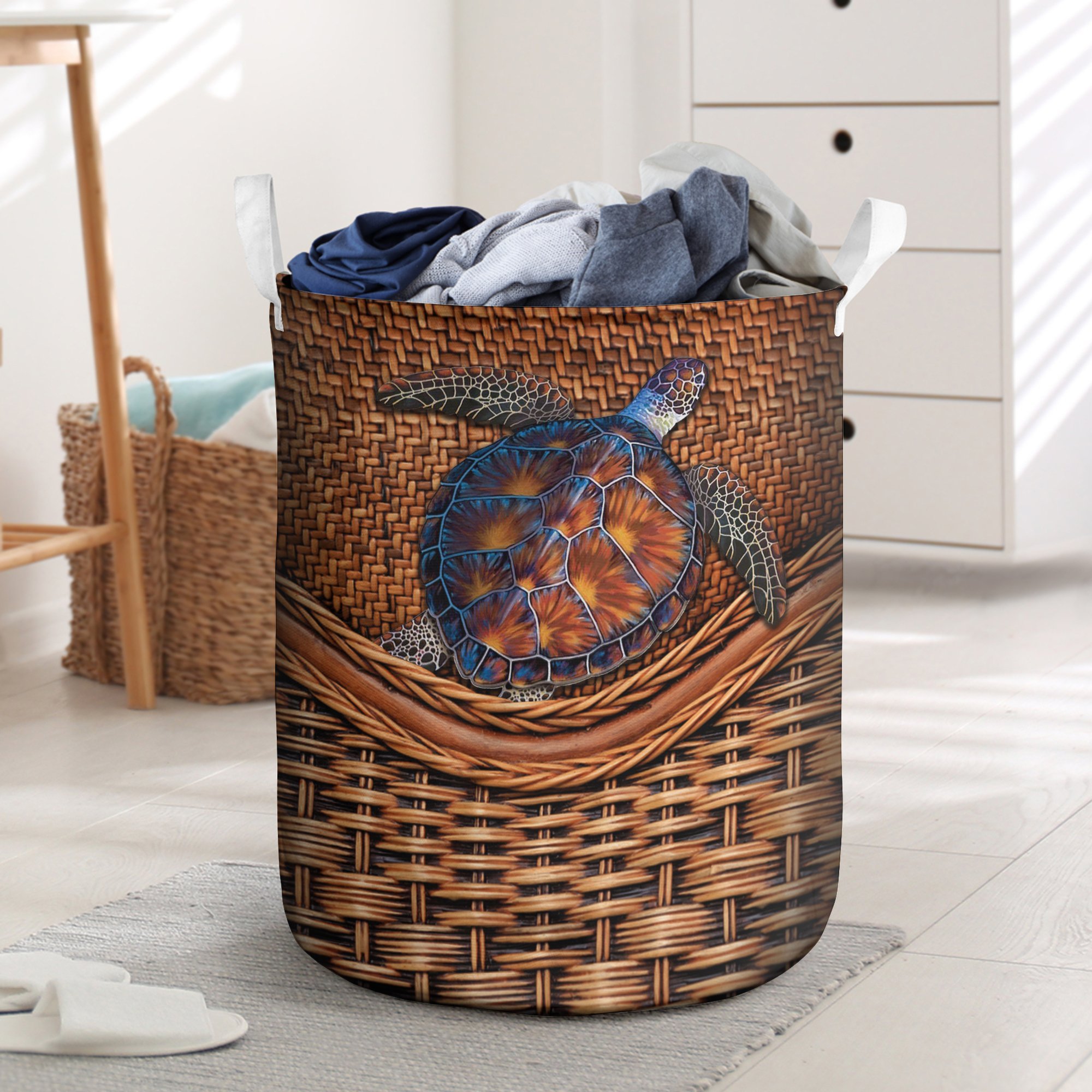 TURTLE RATTAN TEAXTURE LAUNDRY BASKET All Over Print