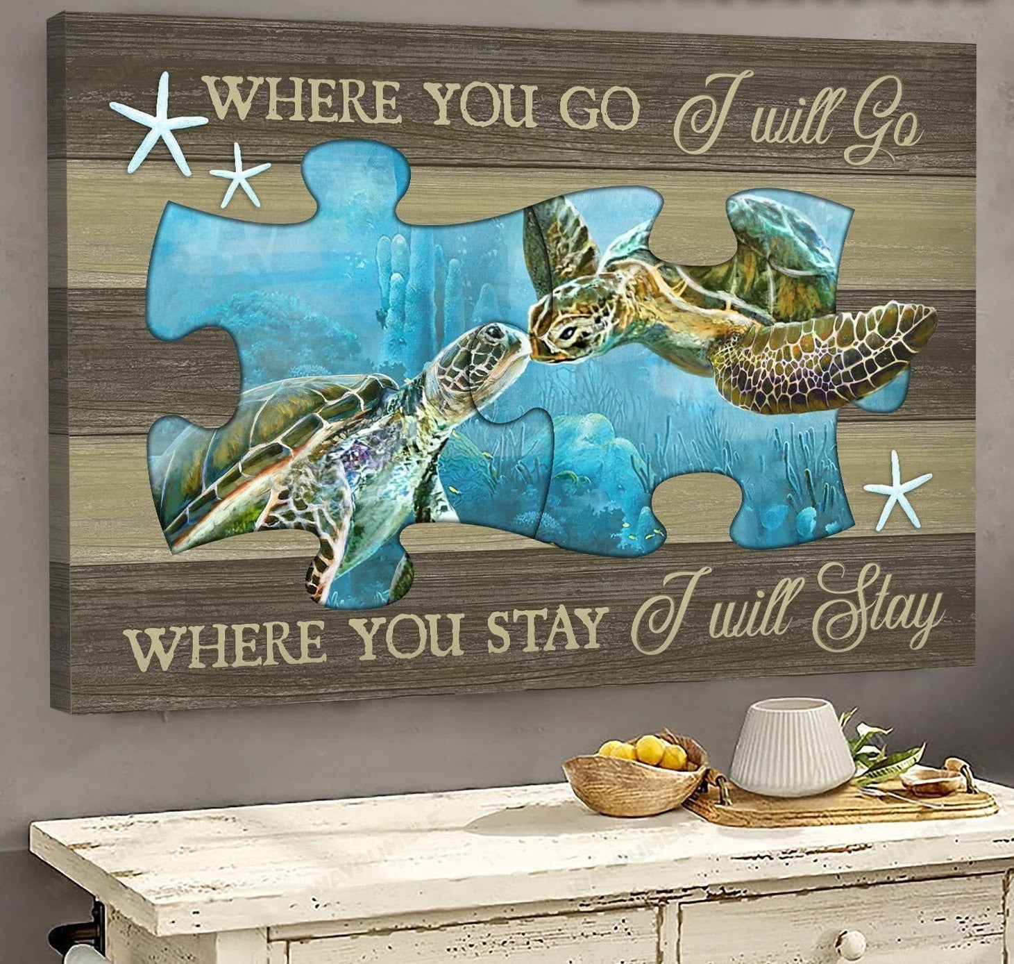 Tortoise Is Kissing Poster – Where You Go I Will Go Canvas Home Decoration Birthday Gifts For Husbands Wives Couples – Gigo Smart