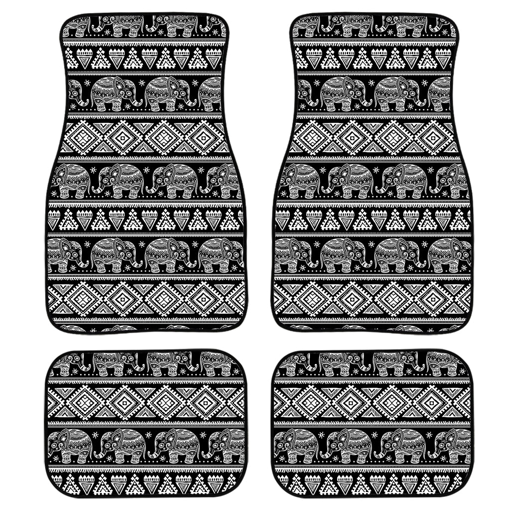 Black And White Indian Elephant Print Front And Back Car Floor Mats