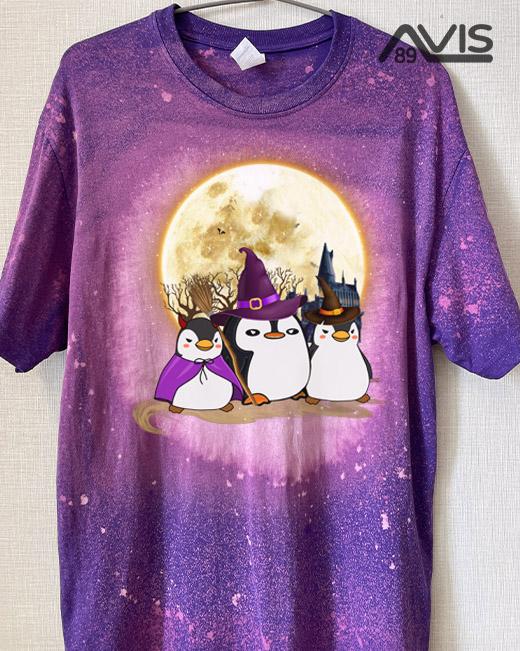 Penguin Cute Halloween Spirit Bleached T-Shirt