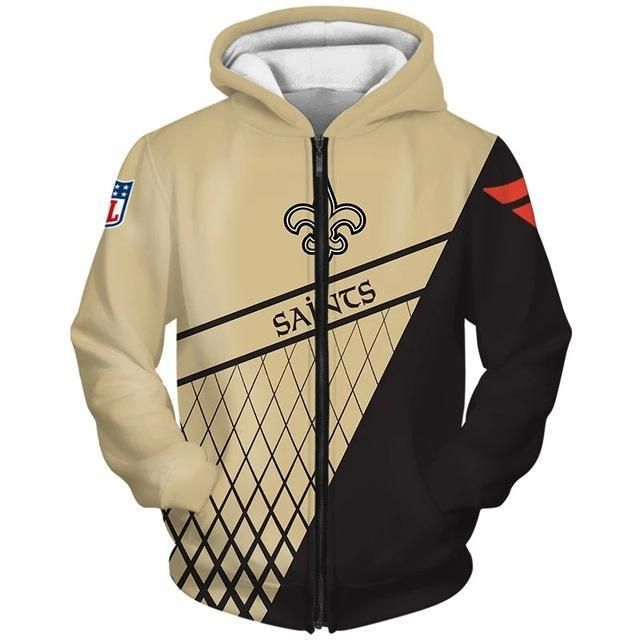 Football Fans Shirt Hoodie Zipup Hoodie New Orleans Saints 3D Zipper Hoodie