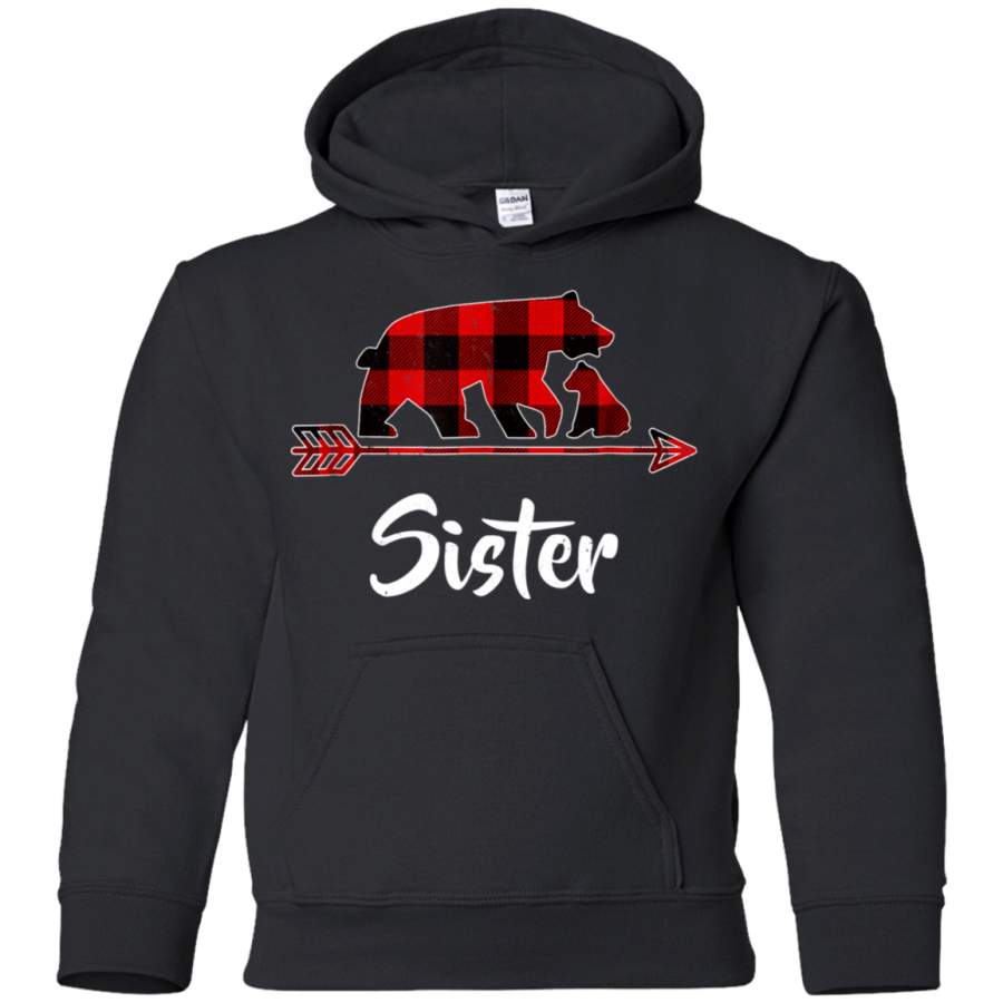 AGR Red Plaid Sister Bear Matching Buffalo Pajama Shirt G185B Gildan Youth Pullover Hoodie