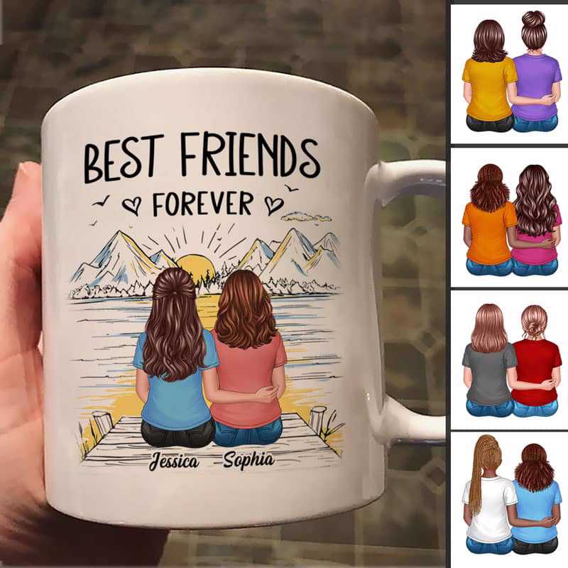 Back View Best Friends Sketch Bridge Landscape Personalized Mug