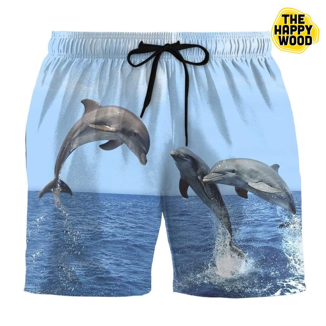 Dolphins Leap From The Sea 3D Beach Shorts Trunks Size L