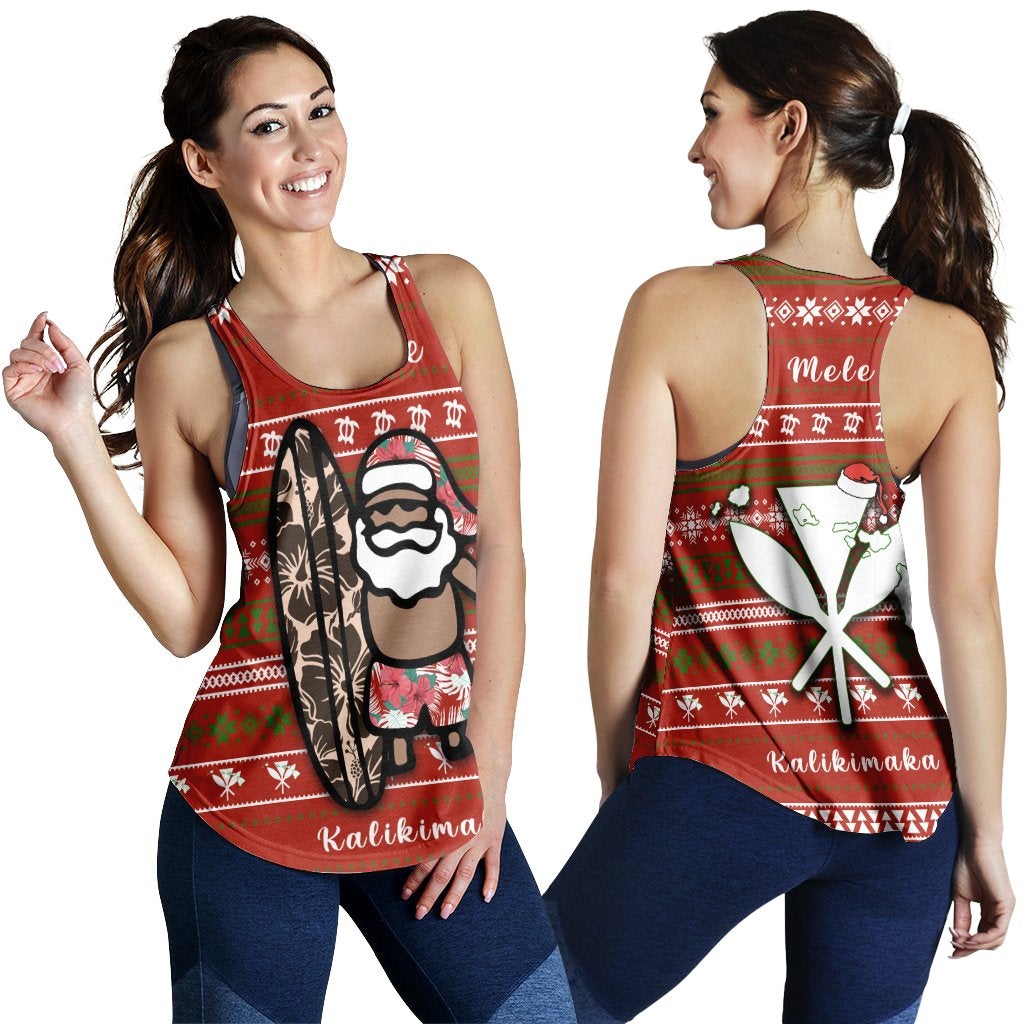 Hawaiian Christmas Santa Claus Surf Racerback Tank Fun Style Ah Ha59361