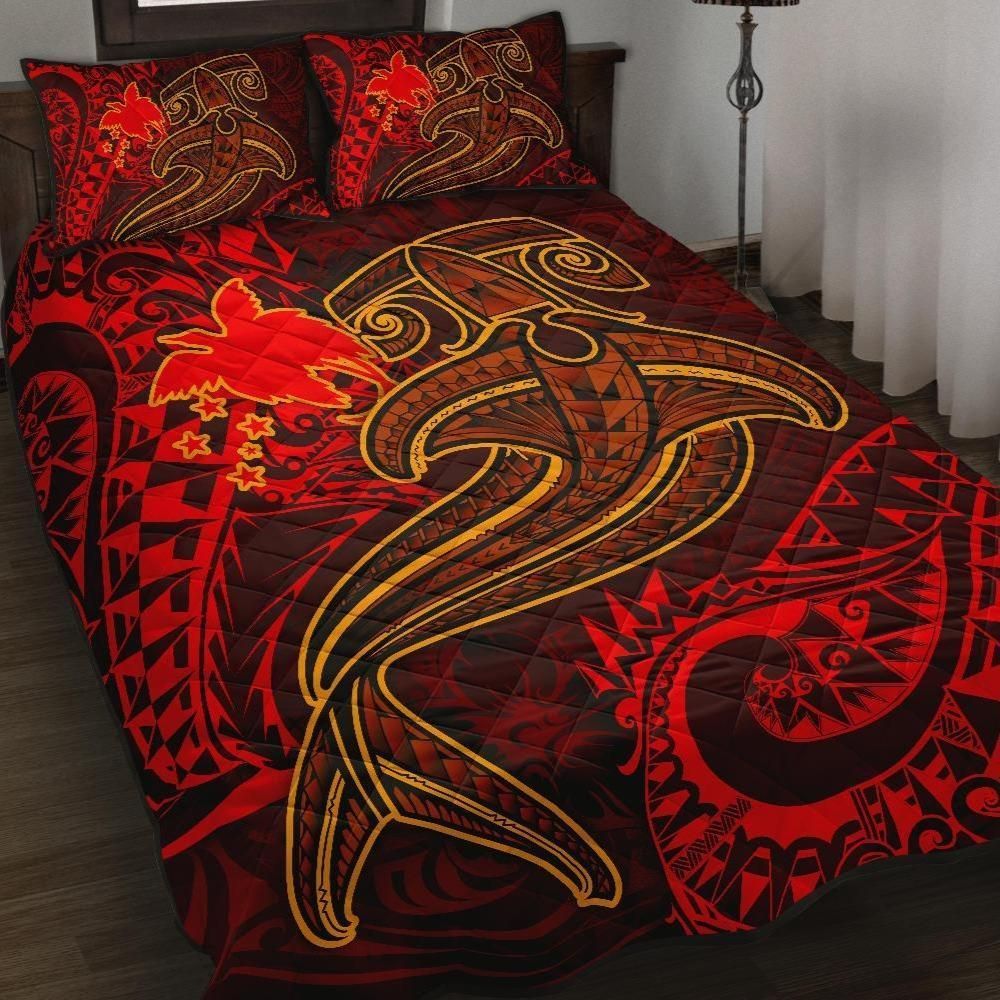 Alohawaii Home Set – Quilt Bed Set Papua New Guinea – Red Shark Polynesian Tattoo – Bn18