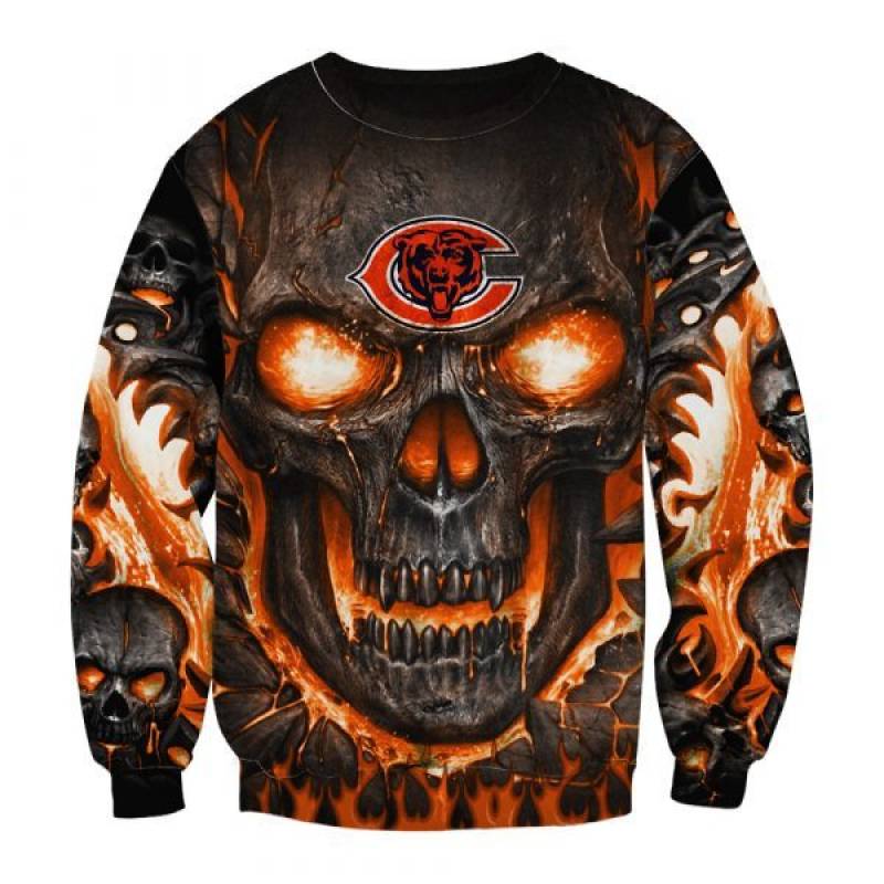 Men / Women New Design Chicago Bears Hello Darkness My Old Friend 3D Skull Sweatshirt, Chicago Bears All Over Print Skull Apparel