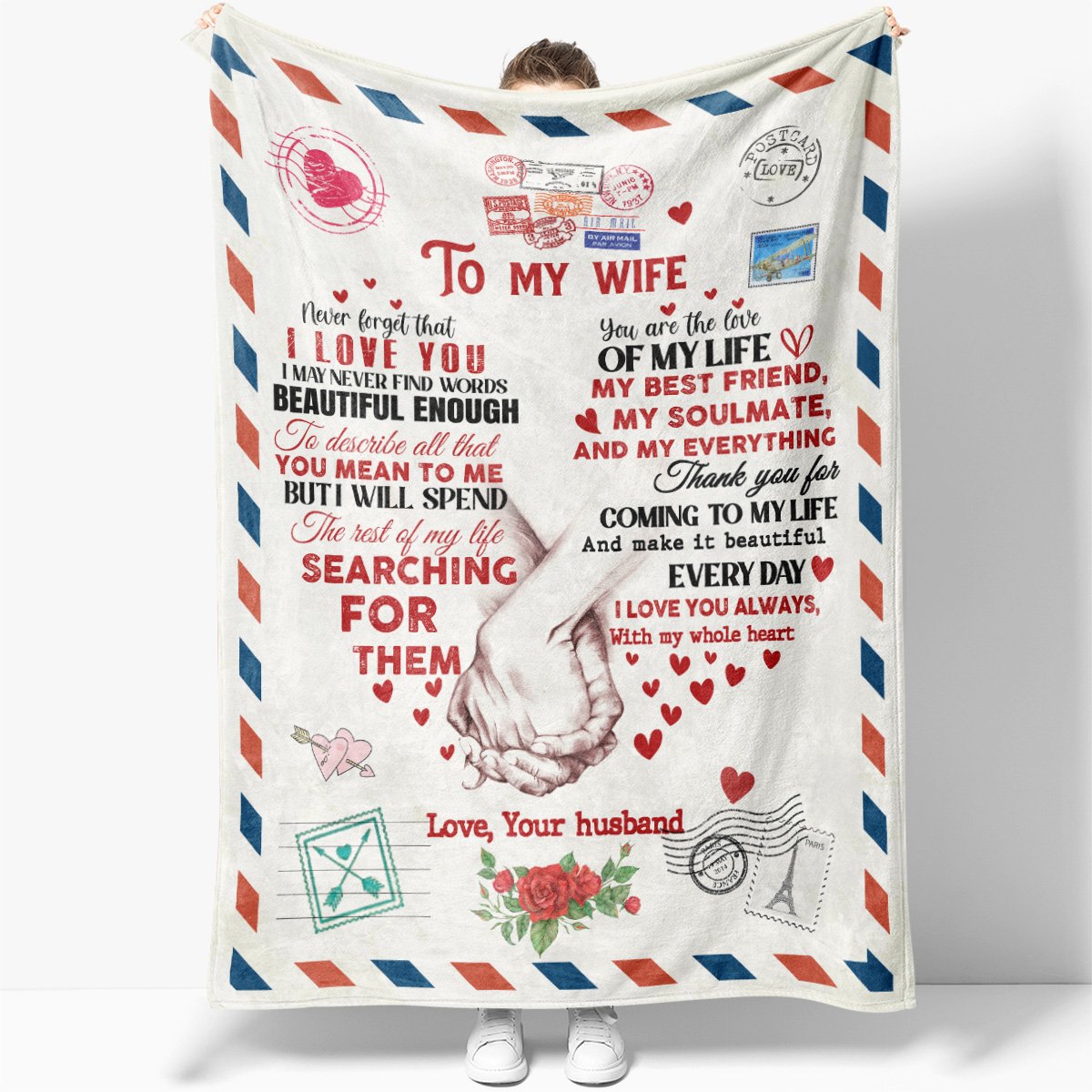 To My Wife You’Re My Best Friend Heart Love Letter Blanket Gift For Wife From Husband Birthday Gift Home Decor Bedding Couch Sofa Soft And Comfy Cozy