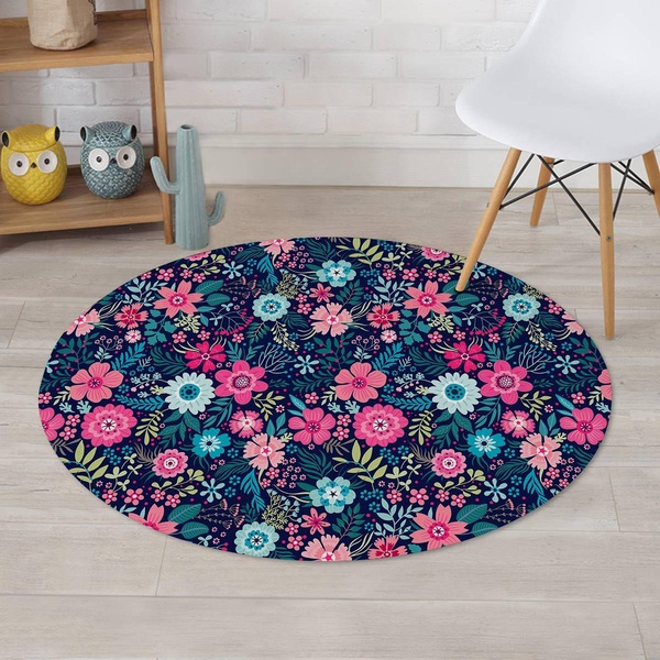 Cute Flower Floral Print Round Rug