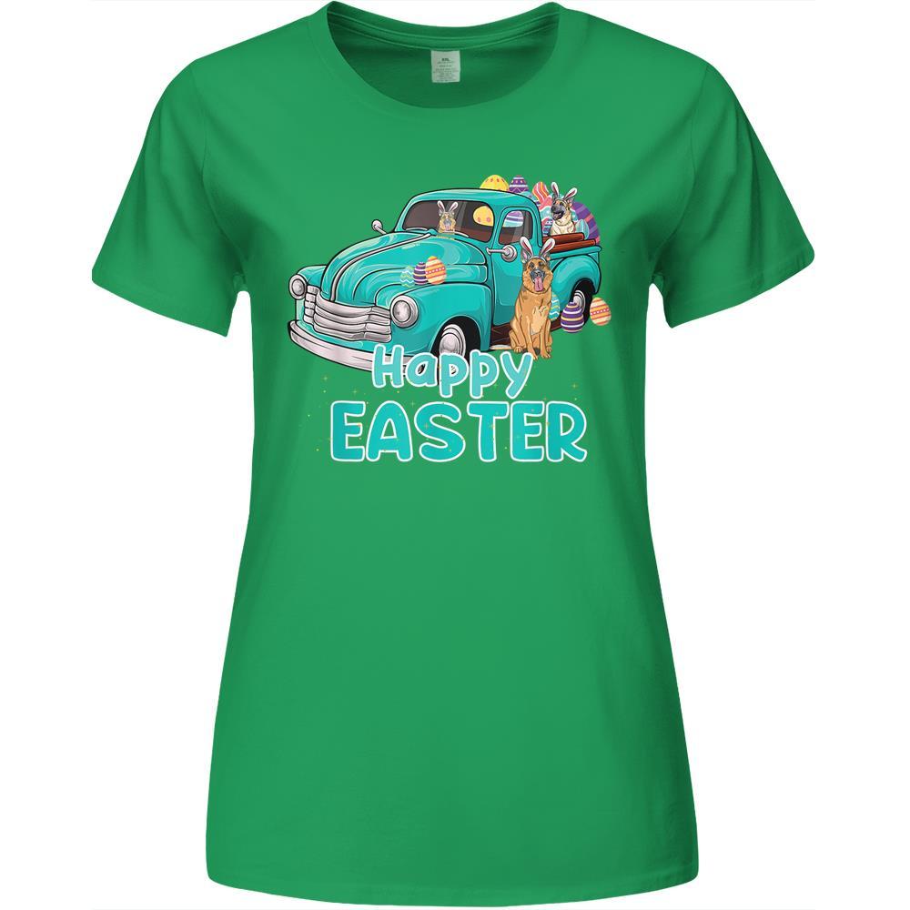 Bunny German Shepherd Happy Easter Day Truck Dog Premium Womens Tshirts