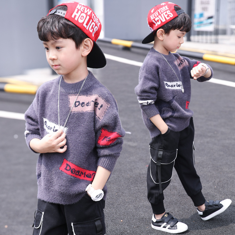 Boys Sweater Kids Outwear Tops Jackets 2021 Purple Khaki Fleece Thicken Warm Winter Autumn Costume Teenage Children Clothing alx