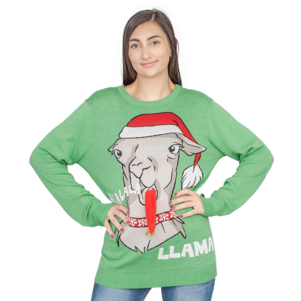 Women’S Flappy Llama Animated Ugly Christmas Sweater