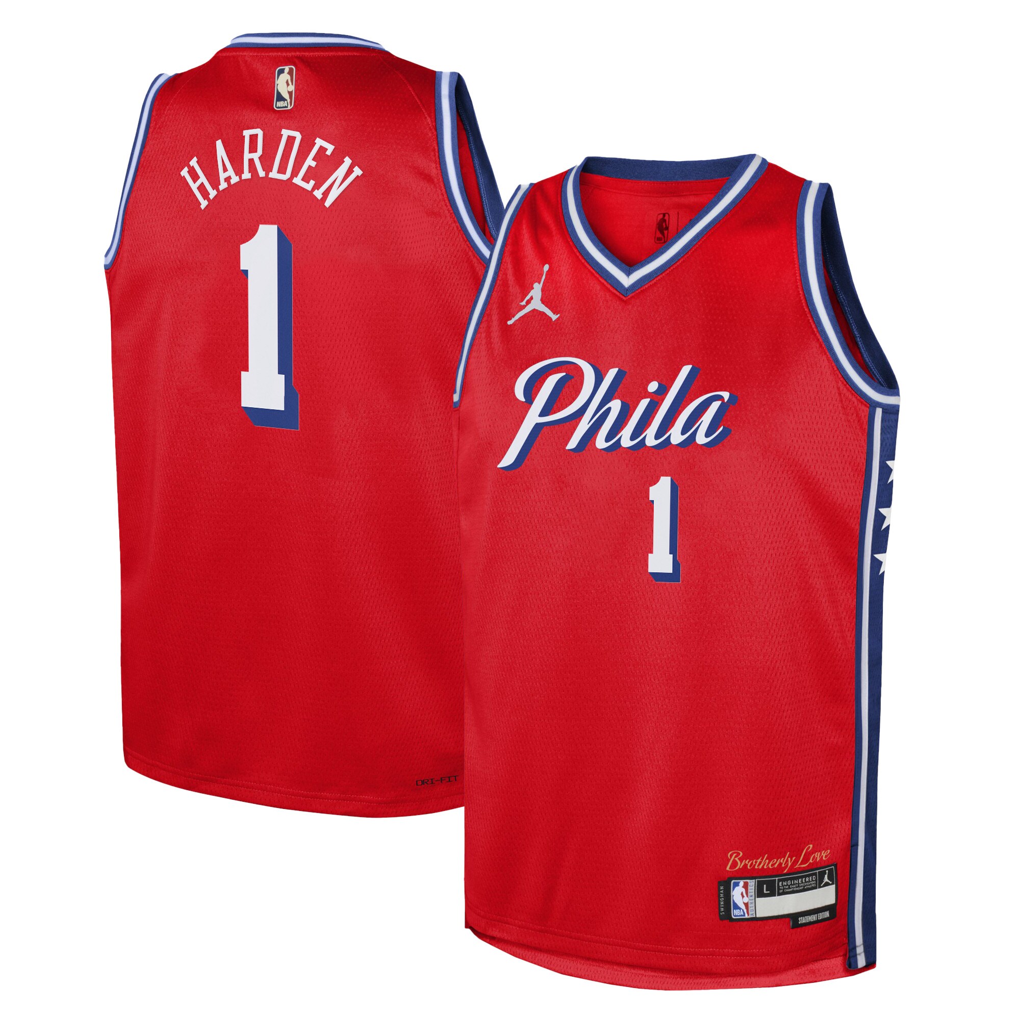 Philadelphia 76ers Jordan Statement Edition Swingman Jersey 22 – Red – James Harden – Youth