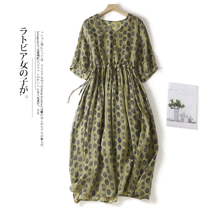 2022 New Print Polka Dots Japanese Style Chic Women Casual Midi Summer Dress Thin Light Soft Draw String Office Lady Work Dress alx