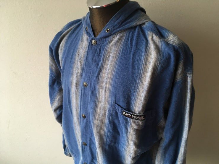 No R Grunge 90S Blue Gray Button Up Hooded Shirt