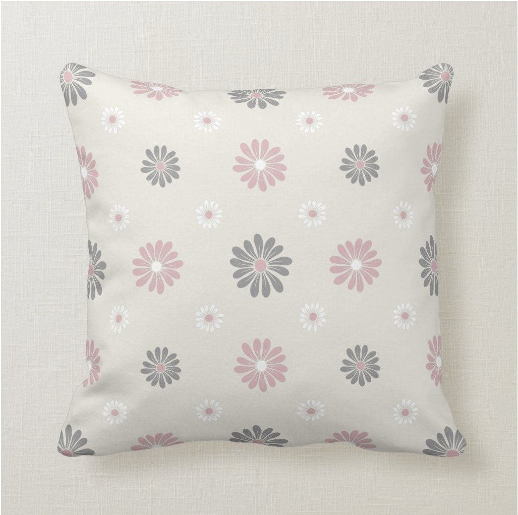 Pink & Grey Daisy Flowers Gift For Daisy Lovers Pillow