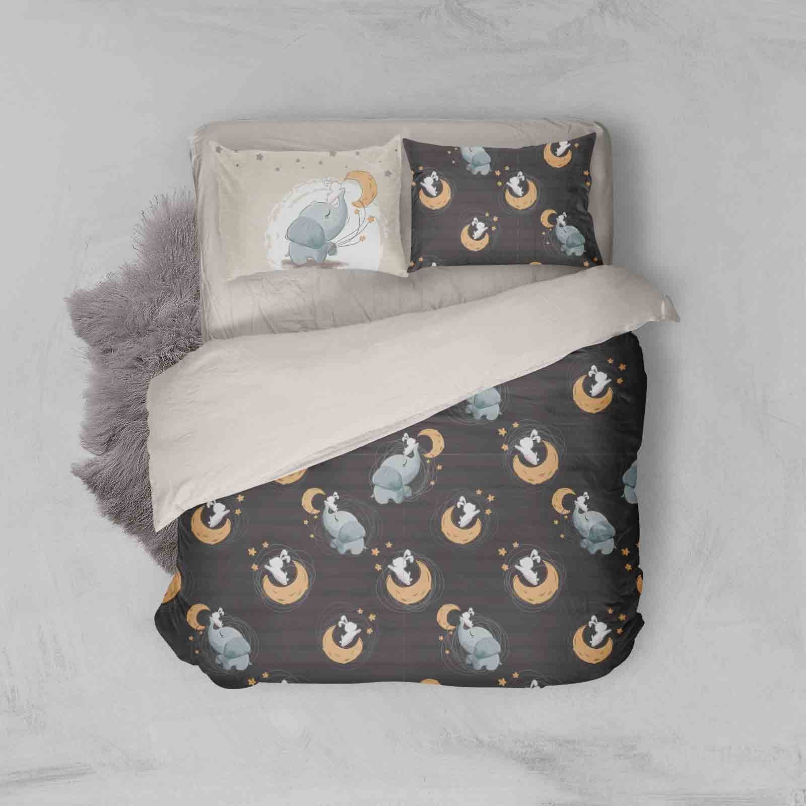 3D Black Elephant Rabbit Moon Quilt Cover Set Bedding Set Pillowcases 59