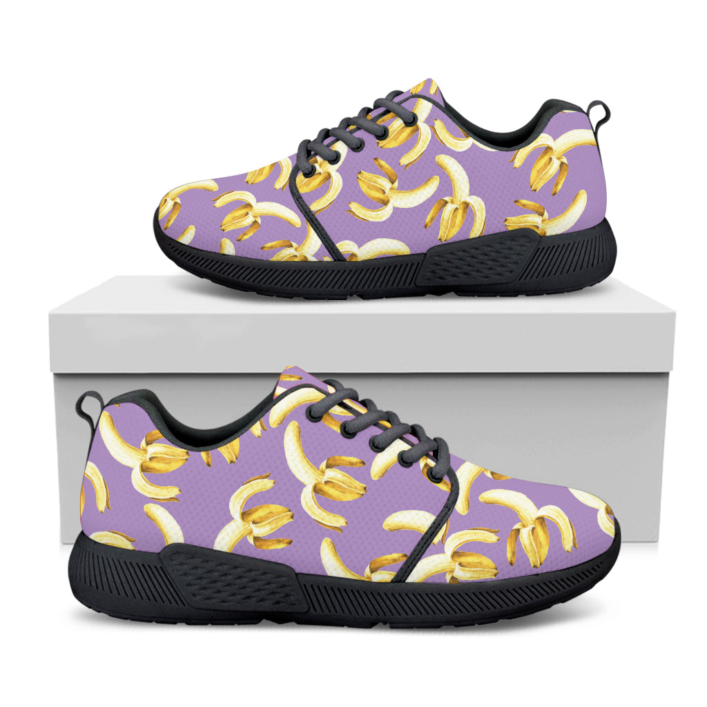 Watercolor Banana Pattern Print Black Athletic Shoes