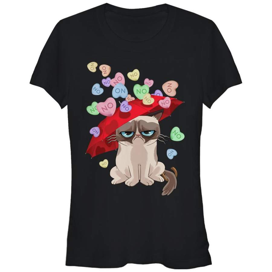 Grumpy Cat Junior’s Valentine’s Day Raining Candy Hearts  T Shirt Black