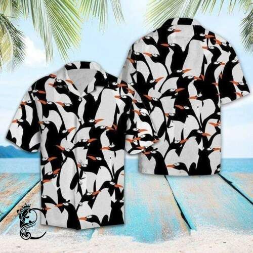 Chillicothemall Funny Penguin Pattern Black White Hawaiian Shirt