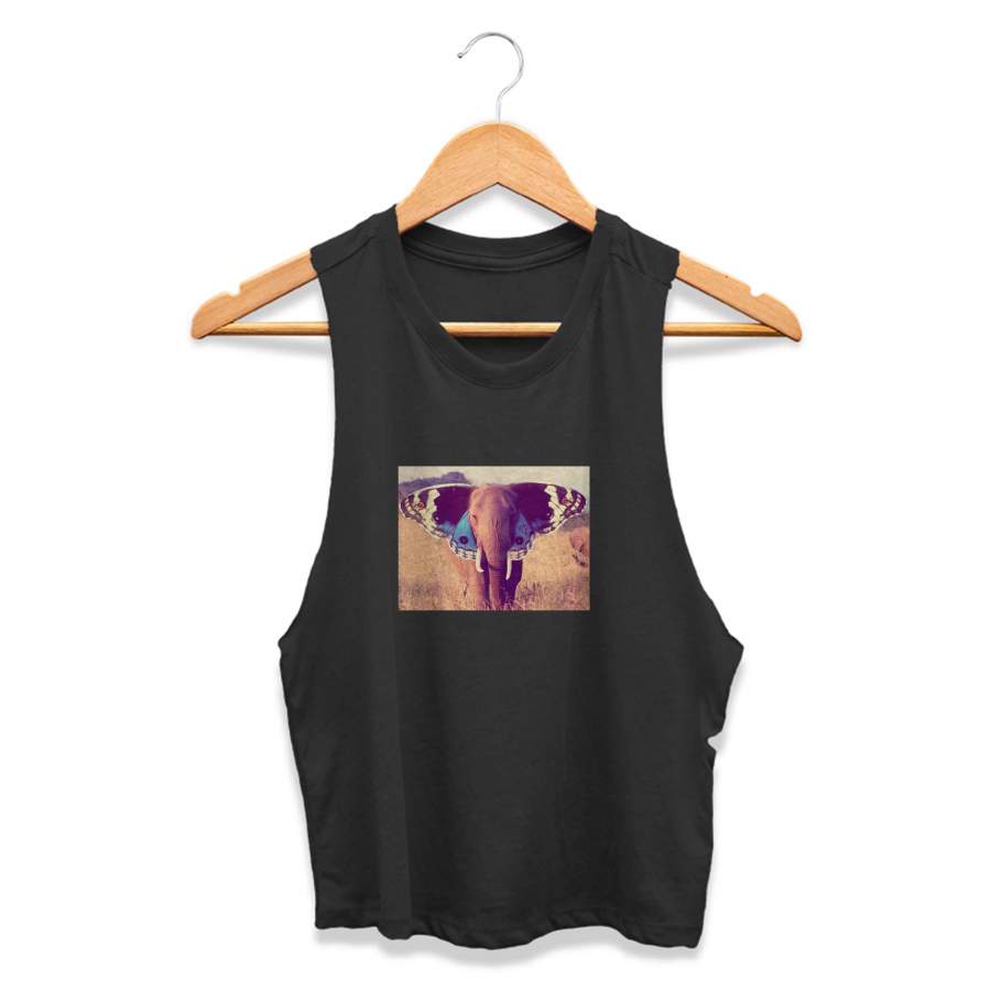 Gents Organic Art Elephant Dog Wings CPY Womans Crop Tanktop Tee