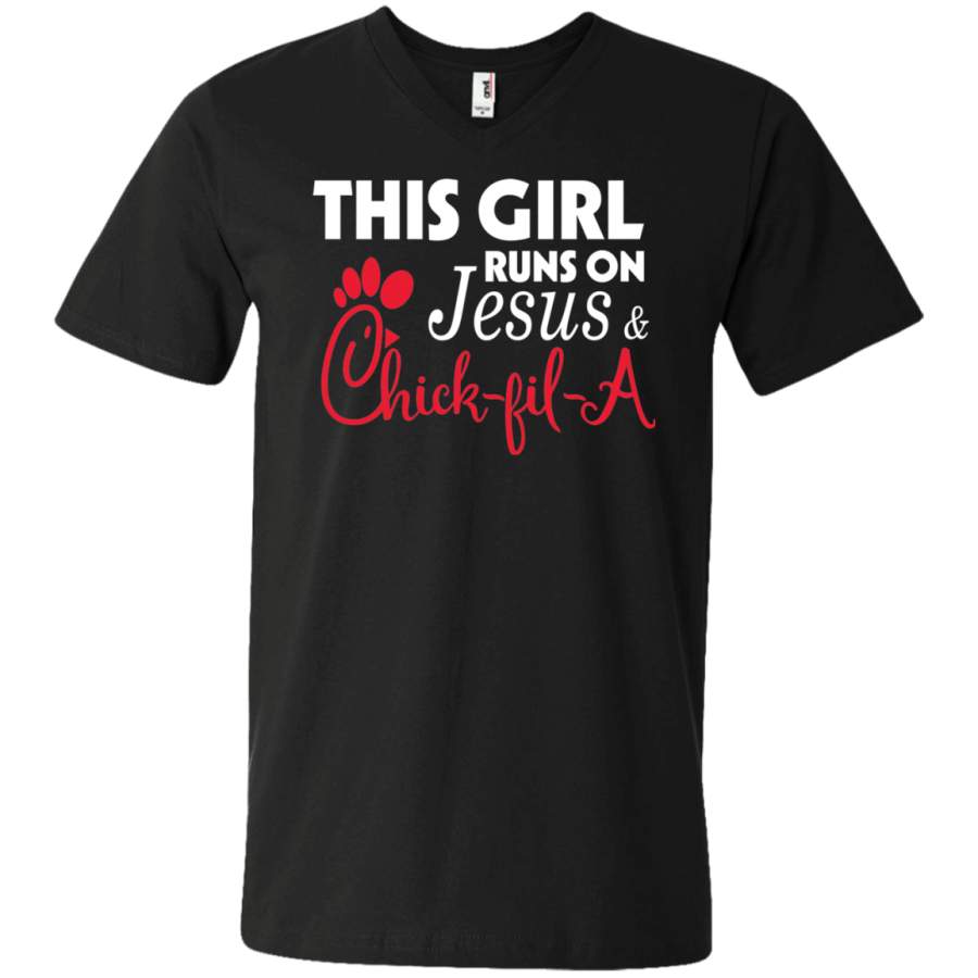 AGR This girl runs on Jesus and chick-fil-a Unisex V-neck