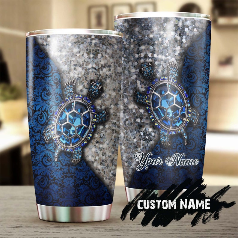 Blue Turtle Jewelry Style Personalized Steel Tumbler- Turtle Present- Unique Tumbler- Birthday Gift Christmas Gift For Turtle Lover