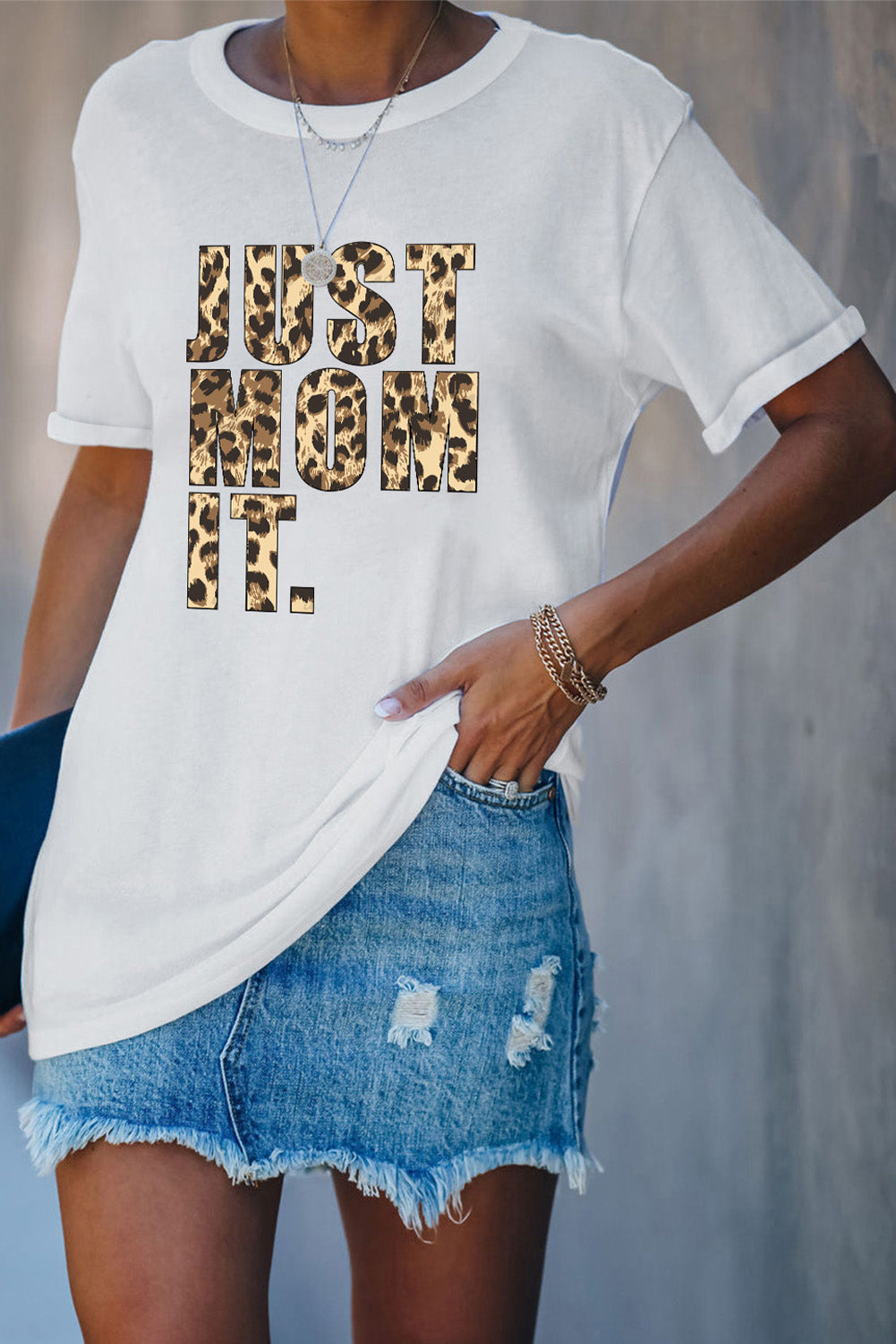 Casual Letter Leopard Print Mothers Day Graphic Tee