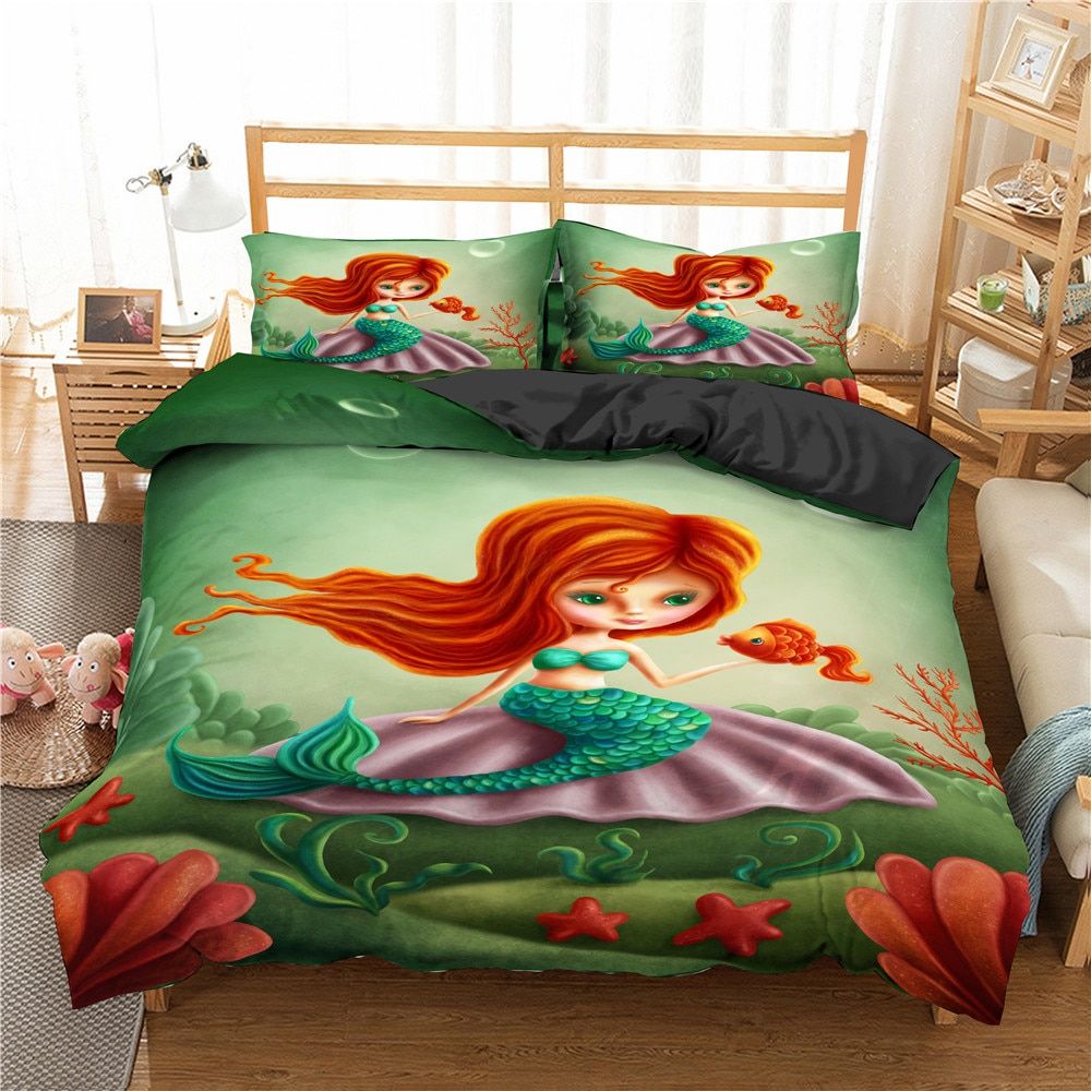 3D Cartoon Mermaid Bedding Set for Kids/Baby/Boy/Girl Unicorn Unicorn Luxury Duvet Cover Set Pillowcase Bed Linen