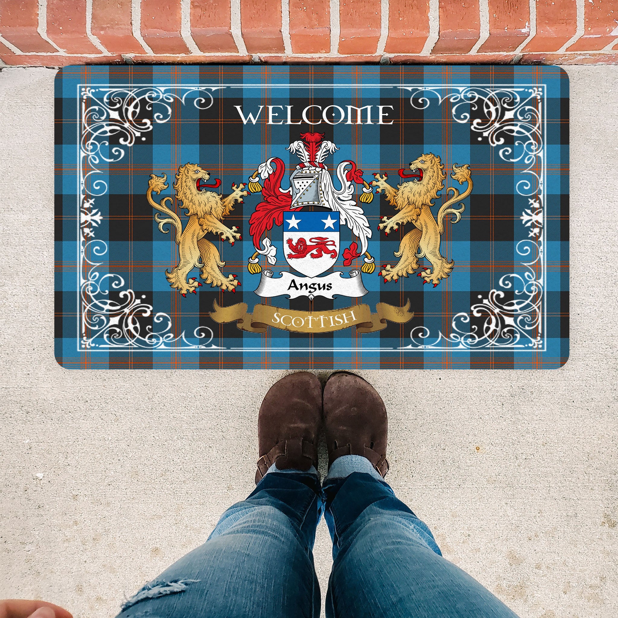 Scotstee Shop Tartan Door Mat The Family Angus Ancient Scottish Plaid Doormat, Welcome Mat, Christmas Door Mat