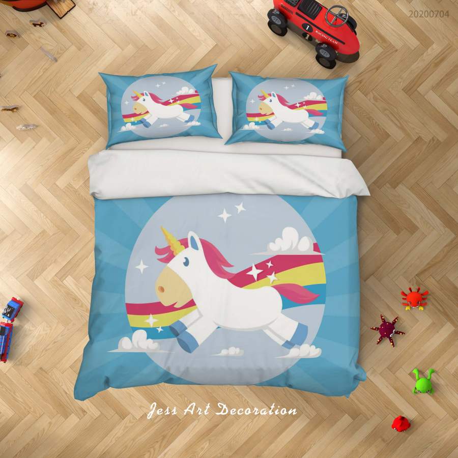 3D Blue Unicorn Quilt Cover Set Bedding Set Duvet Cover Pillowcases SF116